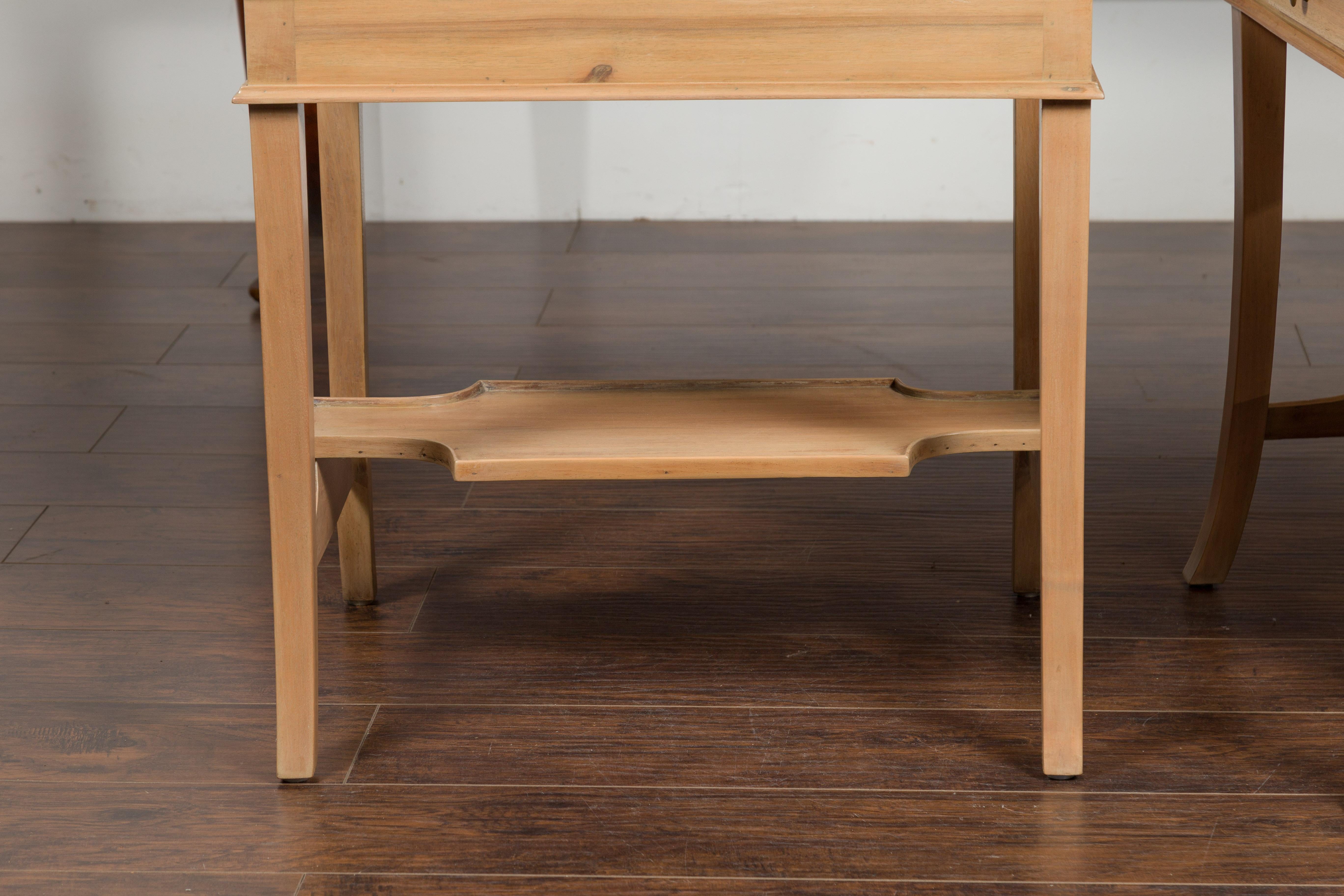 Pair of Vintage Italian Bleached Walnut Tables with Single Drawers and Shelves 12