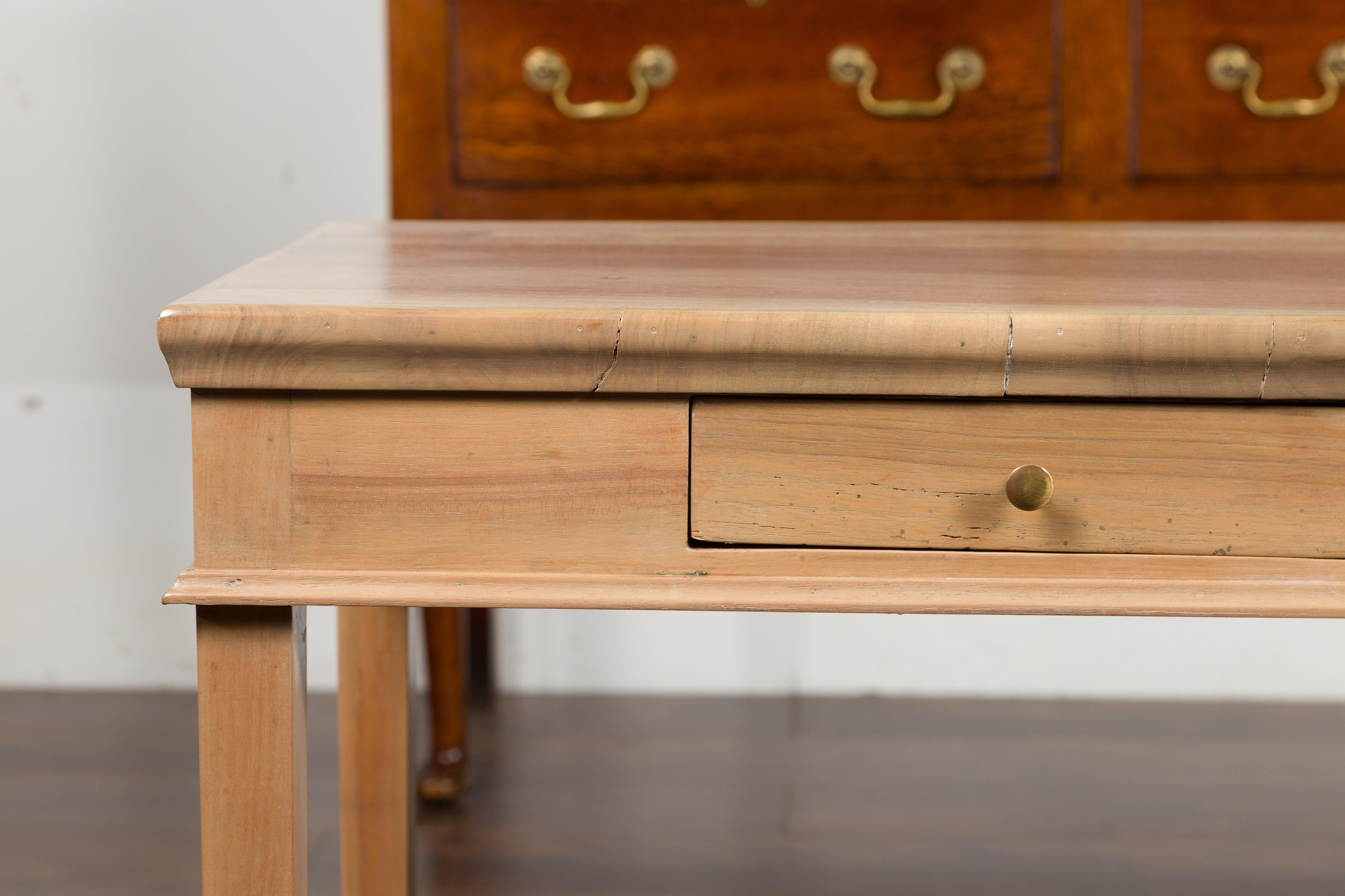 Pair of Vintage Italian Bleached Walnut Tables with Single Drawers and Shelves In Good Condition In Atlanta, GA