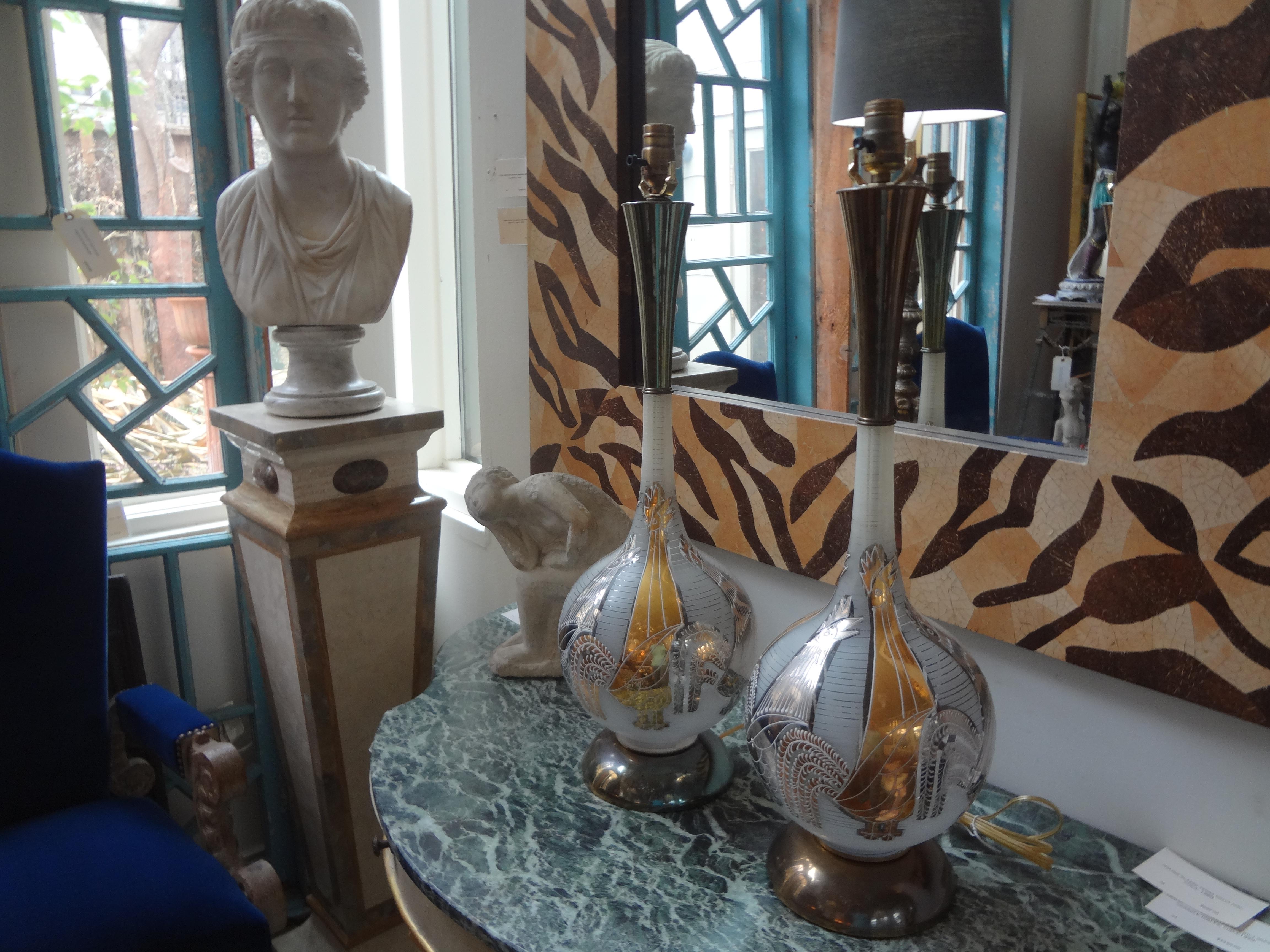 Milieu du XXe siècle Paire de lampes coqs italiennes vintage en verre soufflé en vente