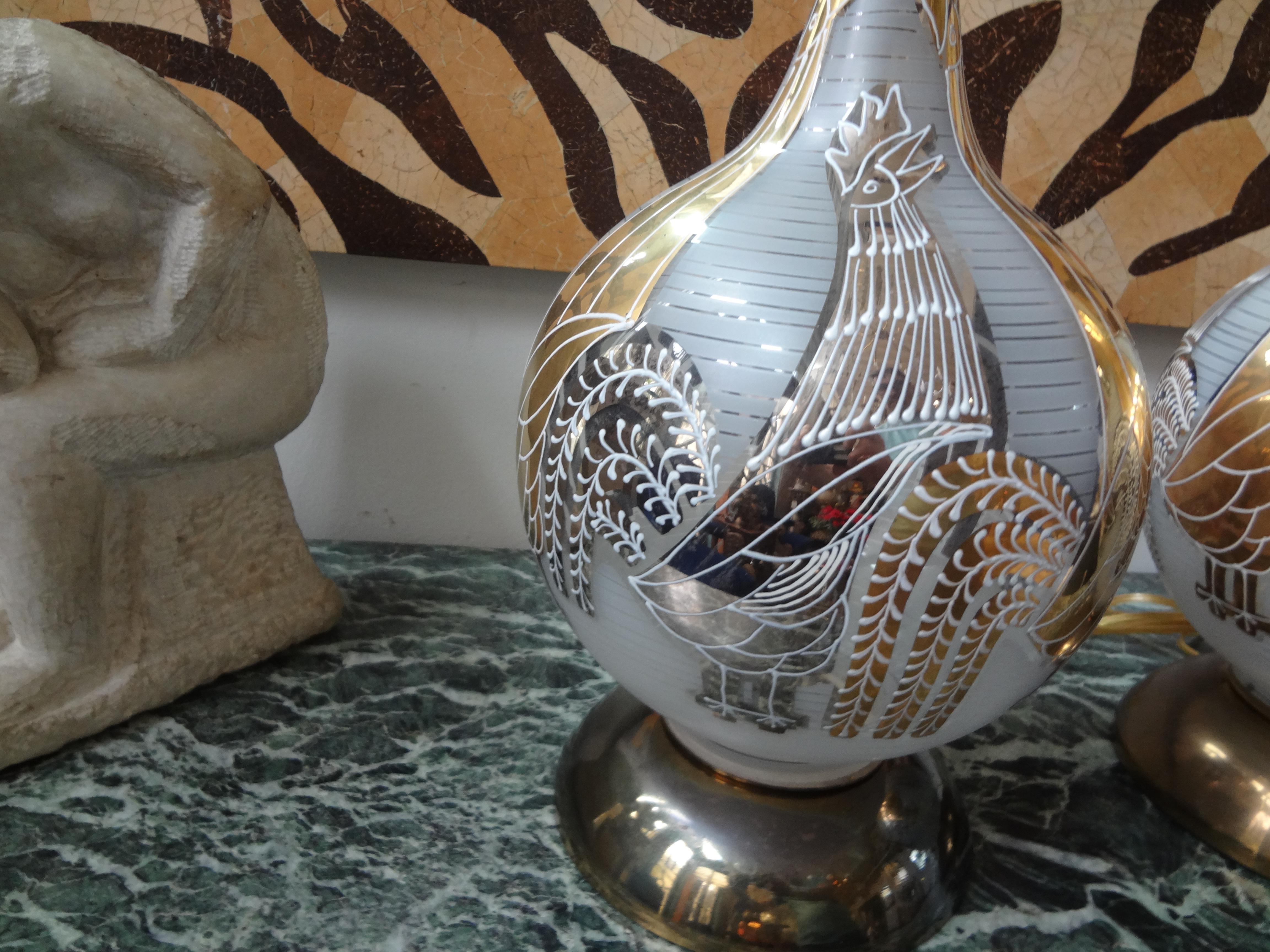 Paar italienische Hahnenlampen aus geblasenem Glas im Vintage-Stil im Angebot 1