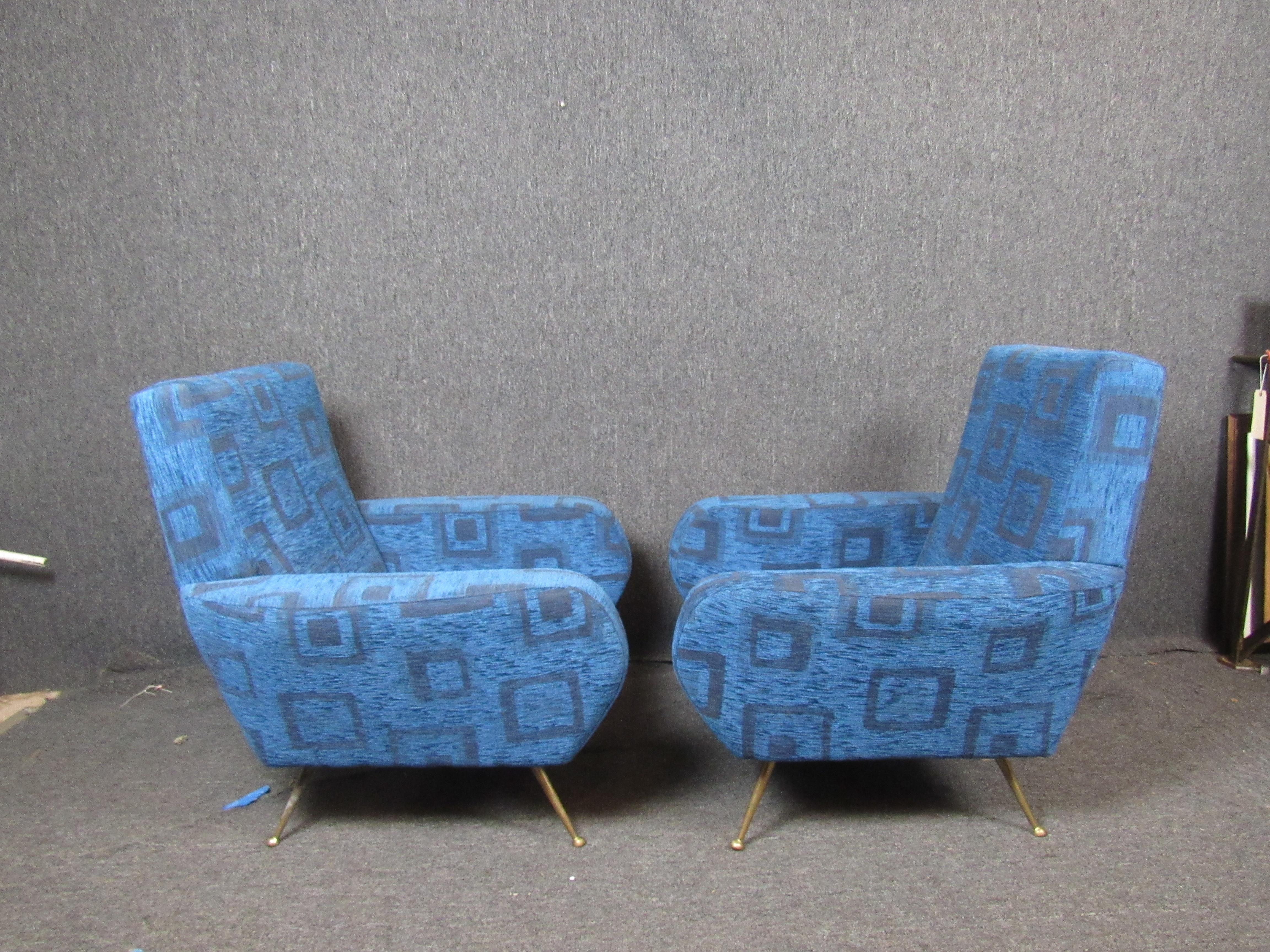 Mid-Century Modern Pair of Vintage Italian Blue Lounge Chairs