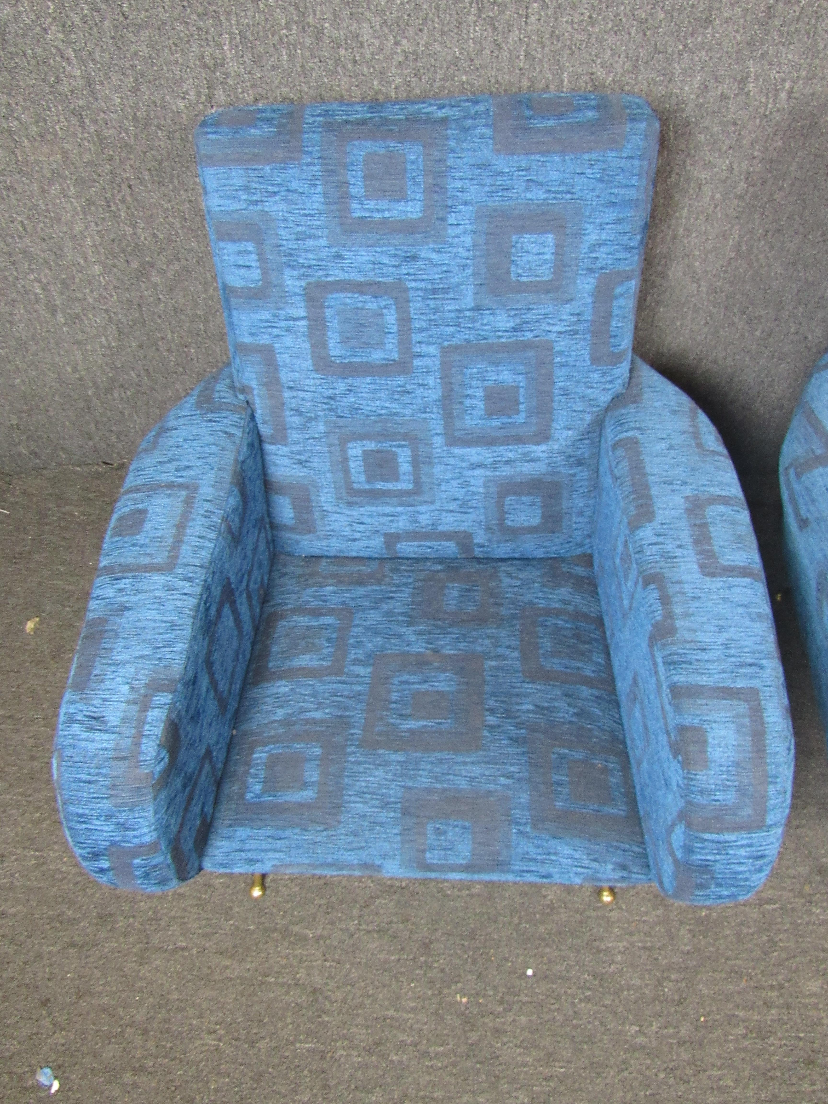 20th Century Pair of Vintage Italian Blue Lounge Chairs
