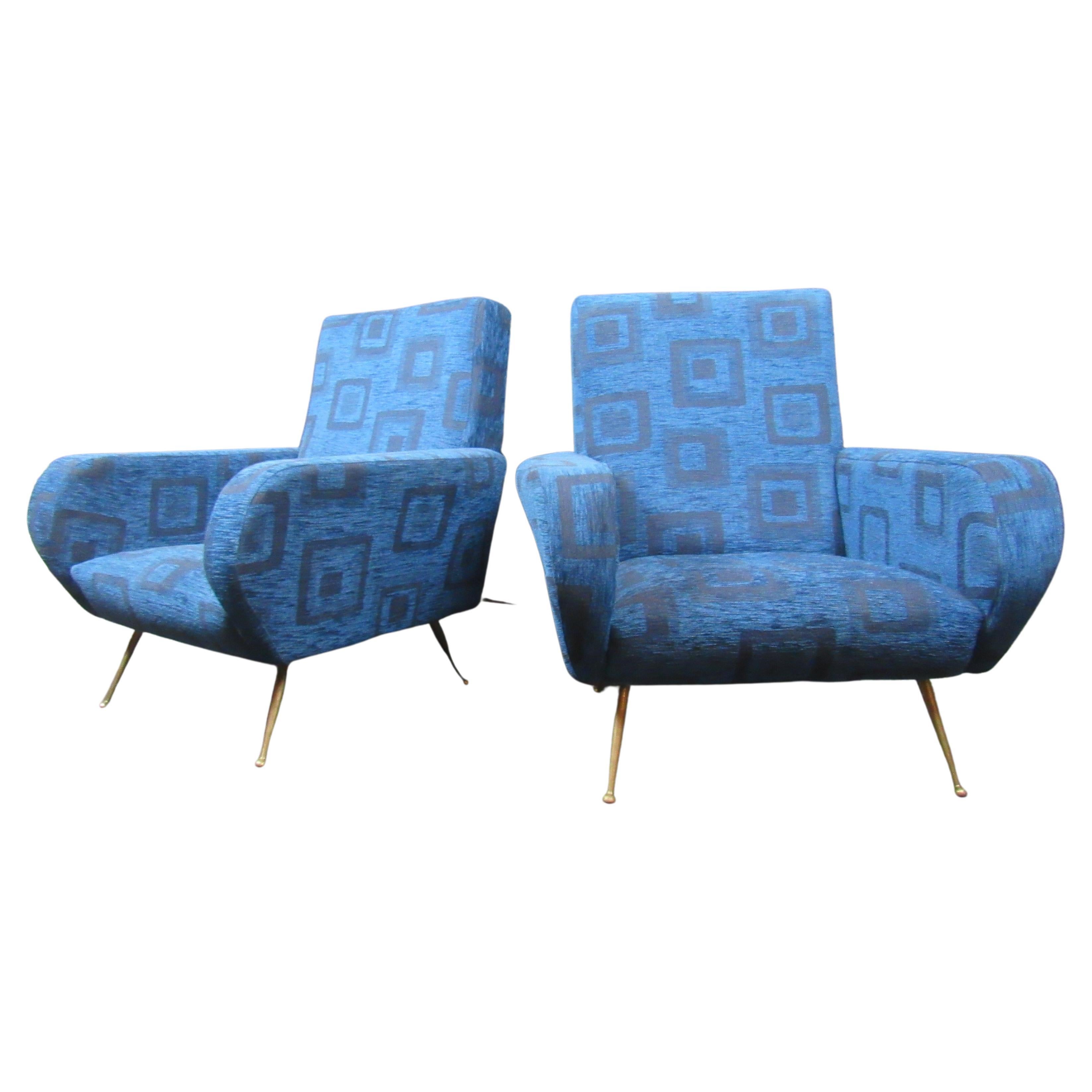 Pair of Vintage Italian Blue Lounge Chairs