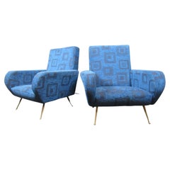 Pair of Vintage Italian Blue Lounge Chairs