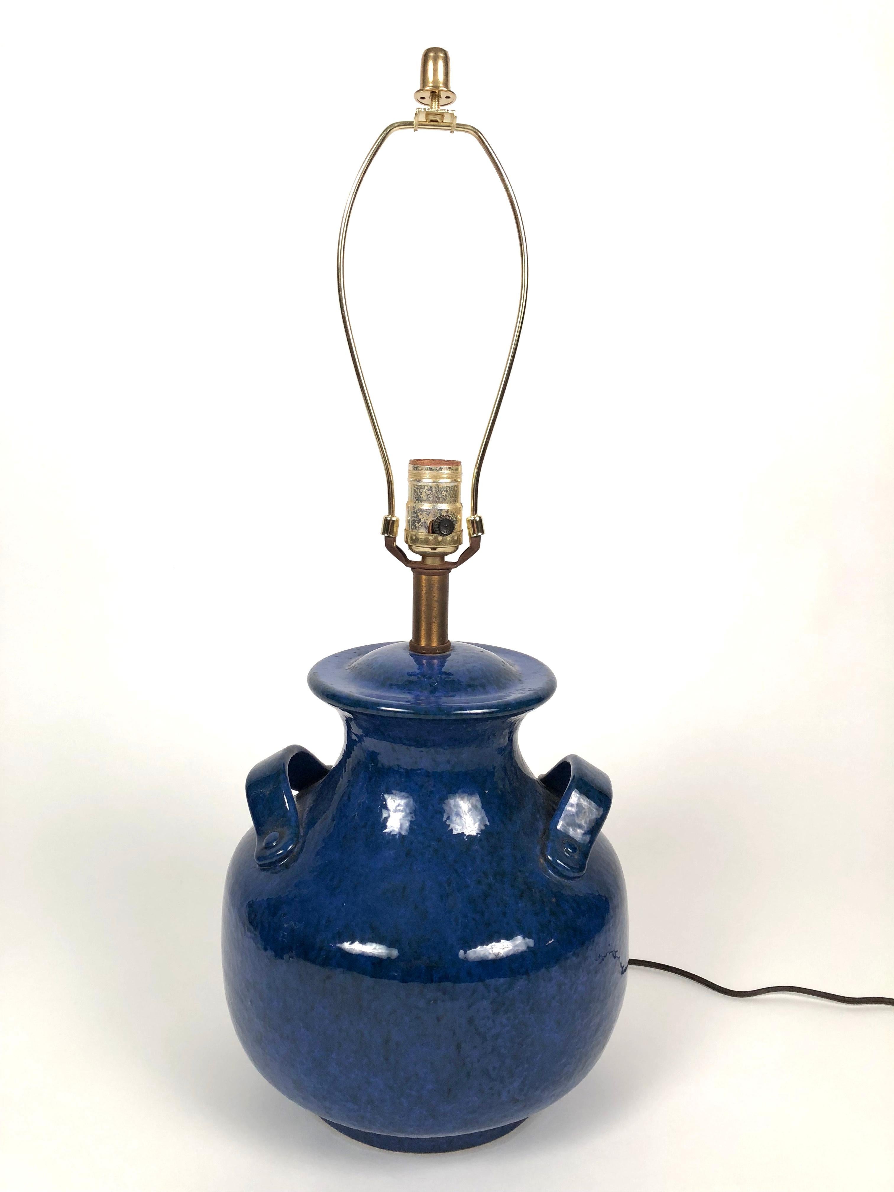 Pair of Vintage Italian Blue Pottery Lamps 4