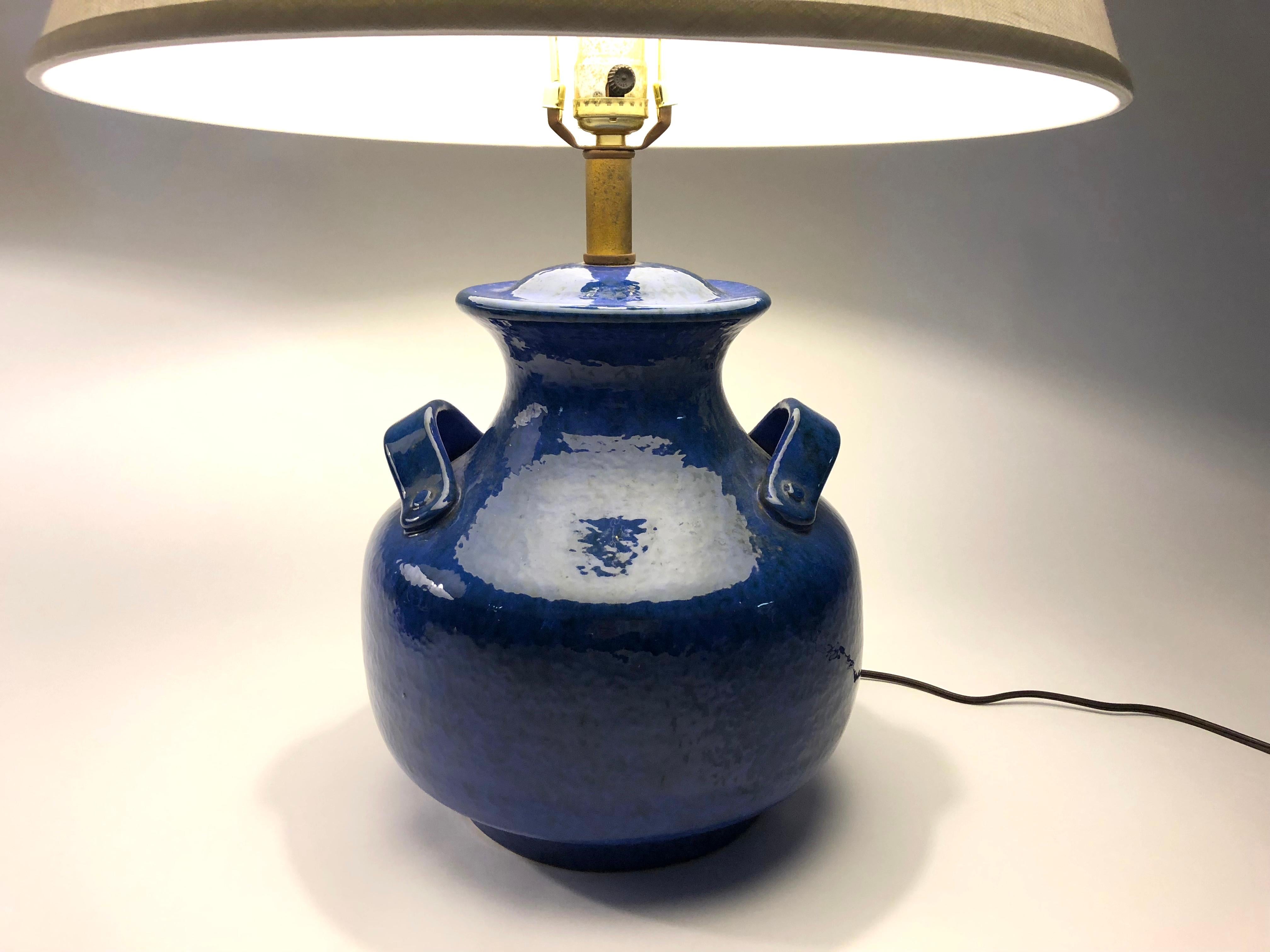 Pair of Vintage Italian Blue Pottery Lamps 5