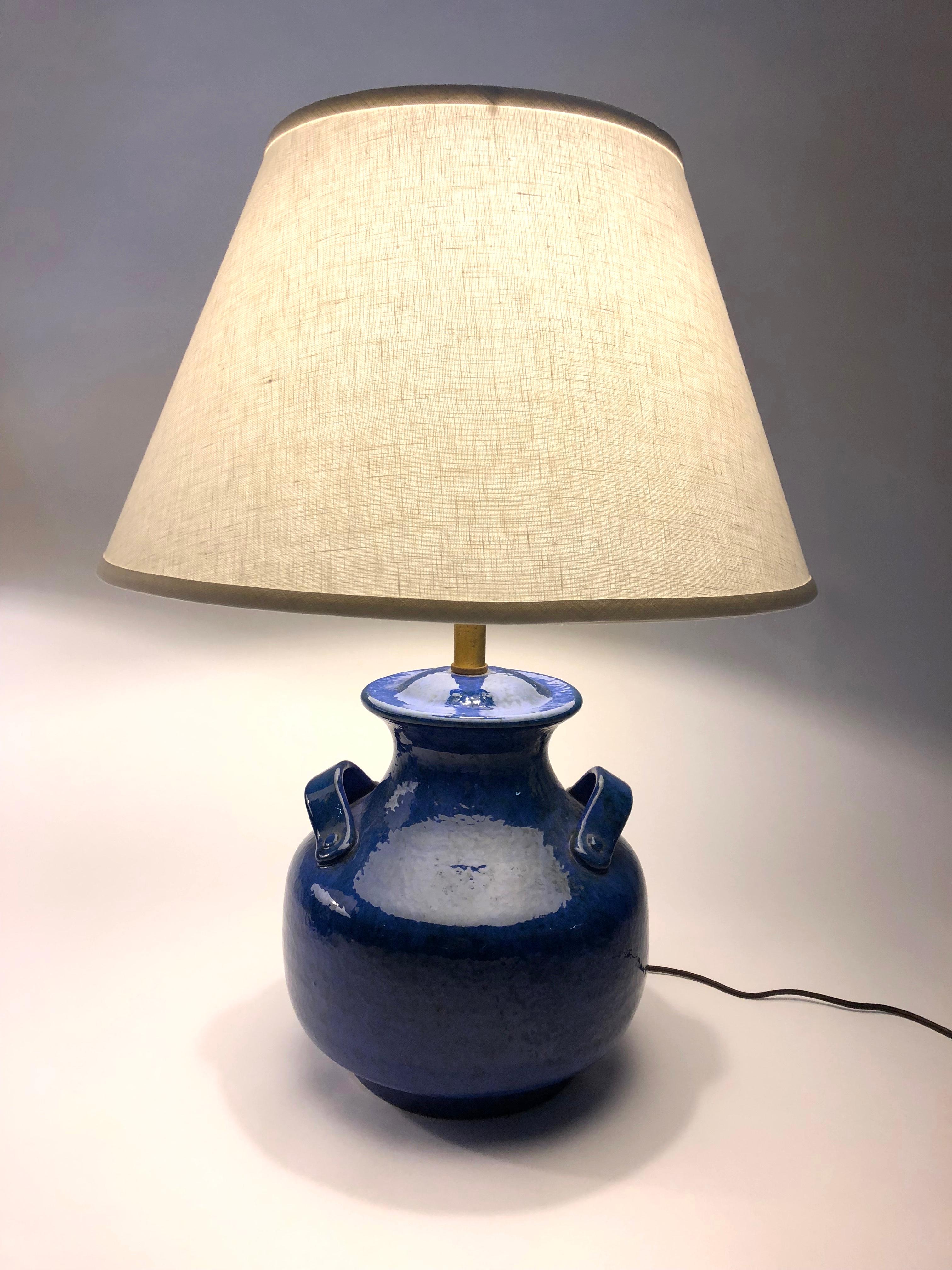 Pair of Vintage Italian Blue Pottery Lamps 6