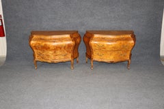 Pair of Vintage Italian Bombe Burled 4 Drawer Commodes