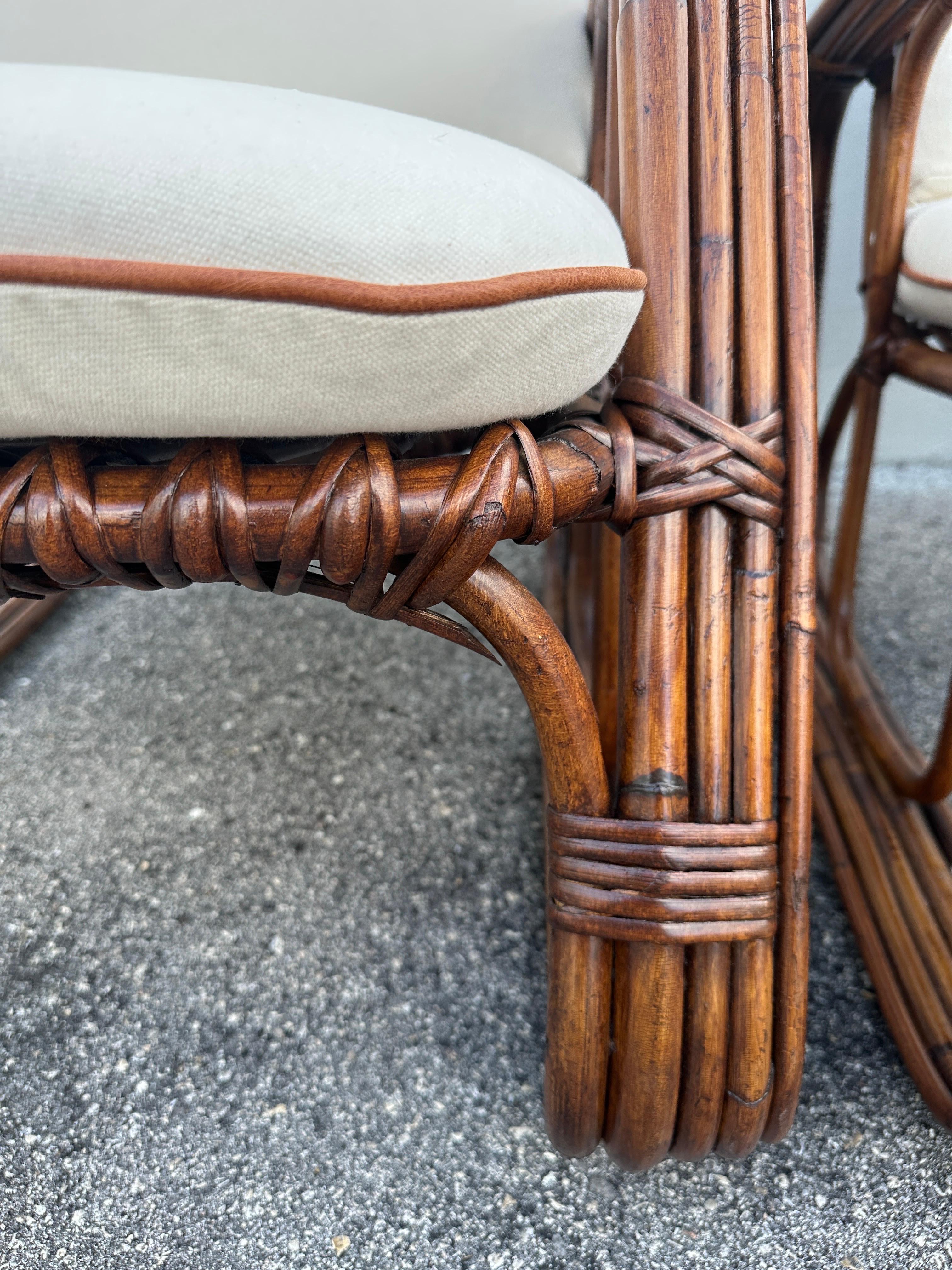 Mid-Century Modern Pair of Vintage Italian Bonacina Bent Bamboo Lounge Chairs For Sale