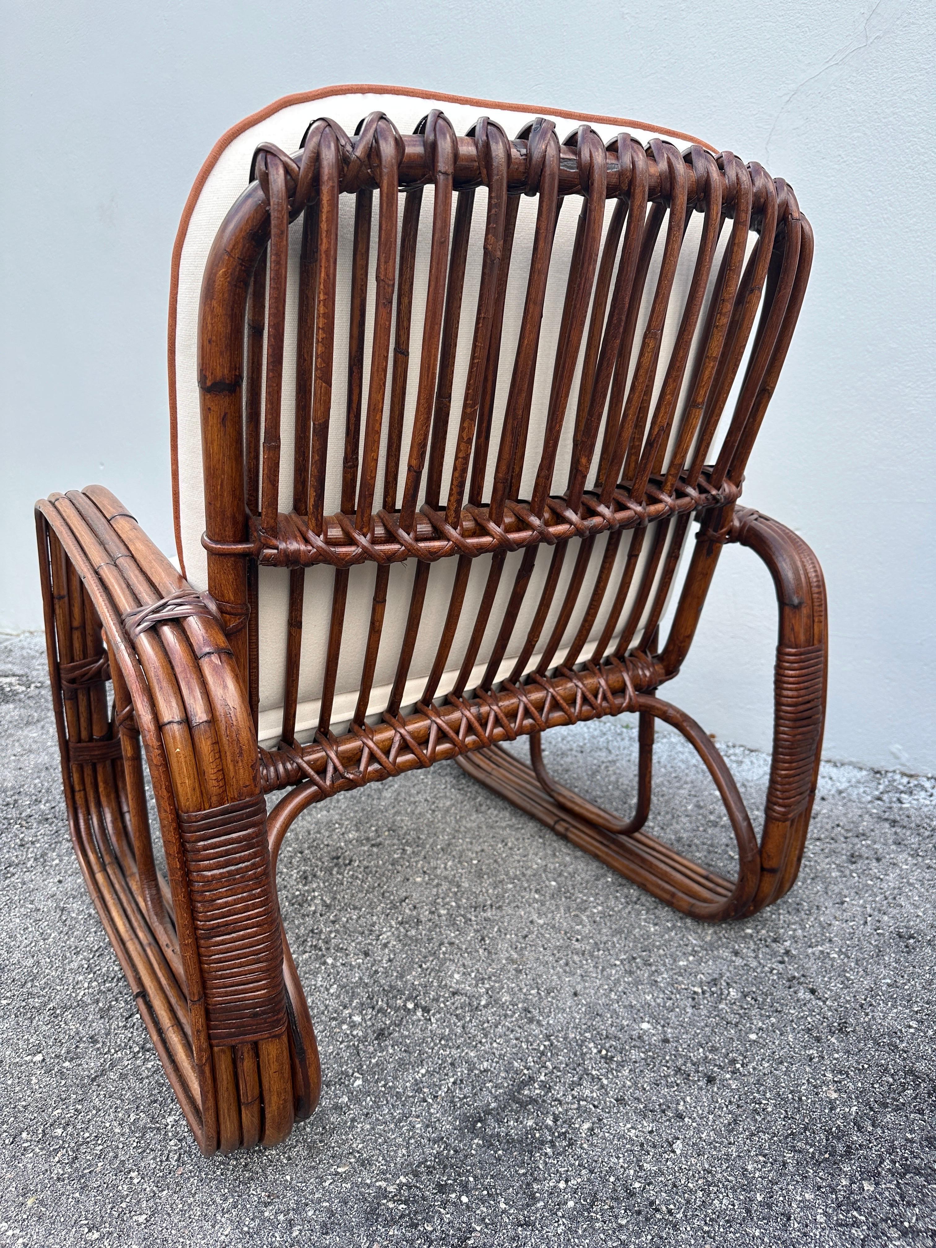 Pair of Vintage Italian Bonacina Bent Bamboo Lounge Chairs In Good Condition For Sale In East Hampton, NY