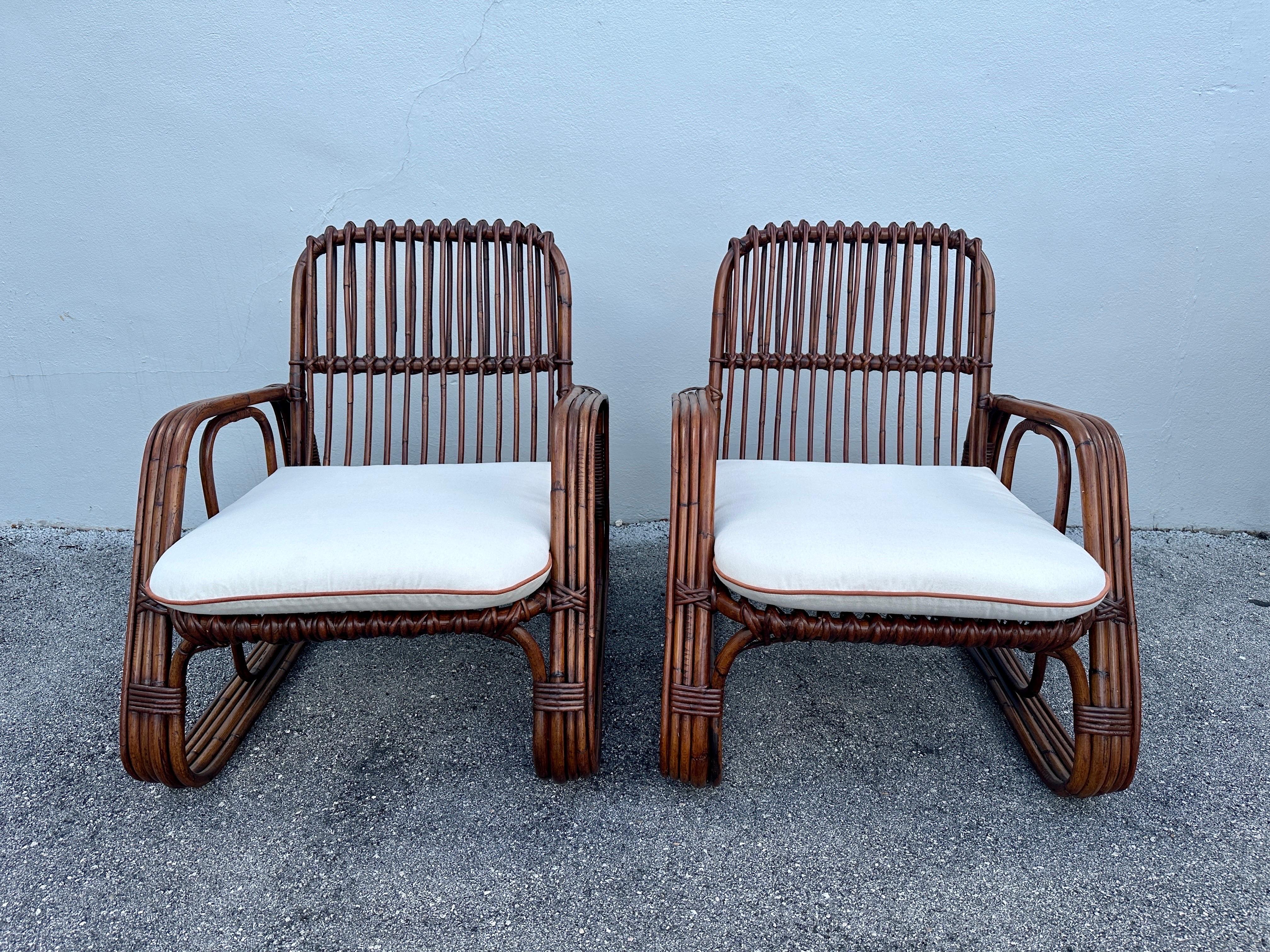 Mid-20th Century Pair of Vintage Italian Bonacina Bent Bamboo Lounge Chairs For Sale