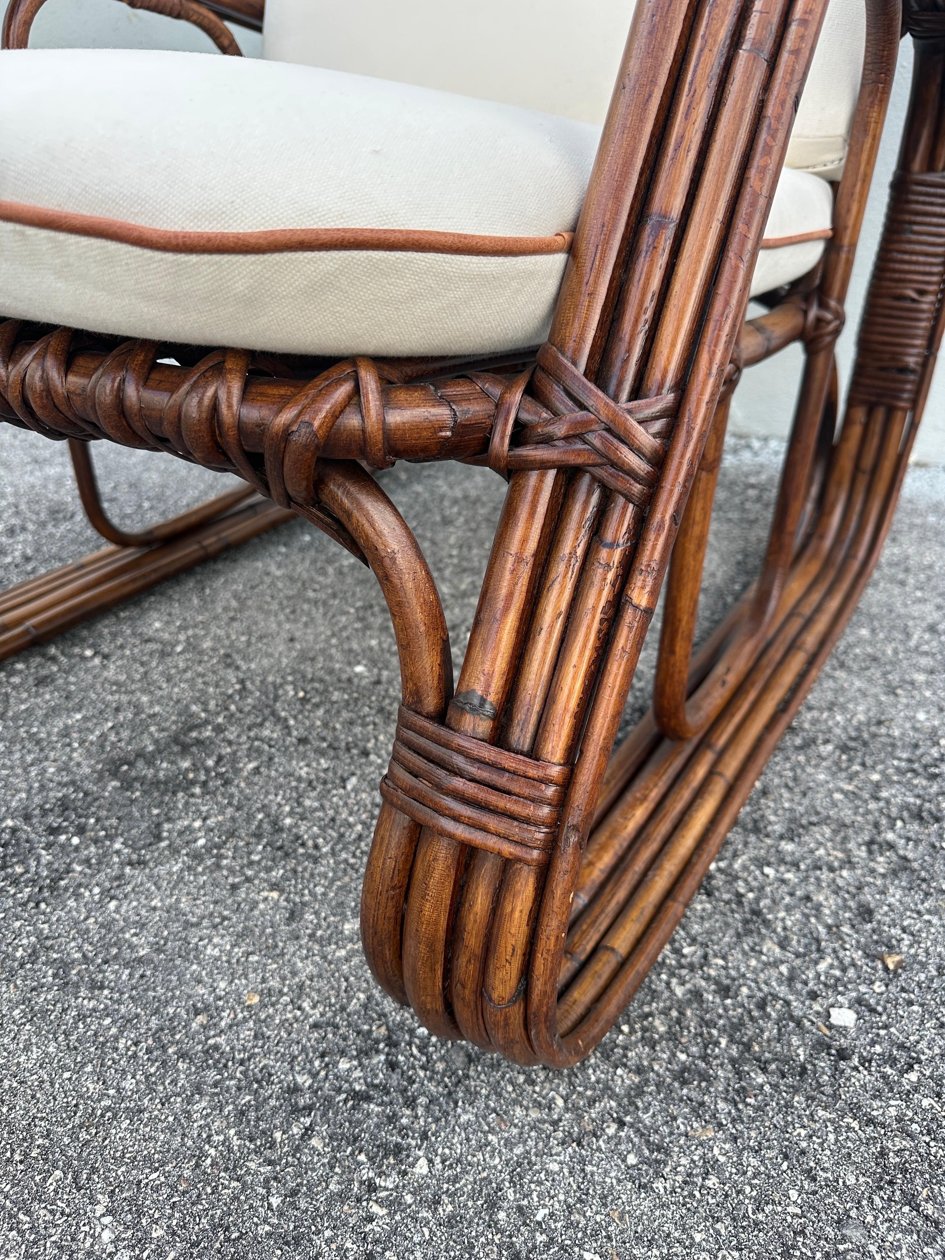 Pair of Vintage Italian Bonacina Bent Bamboo Lounge Chairs For Sale 2