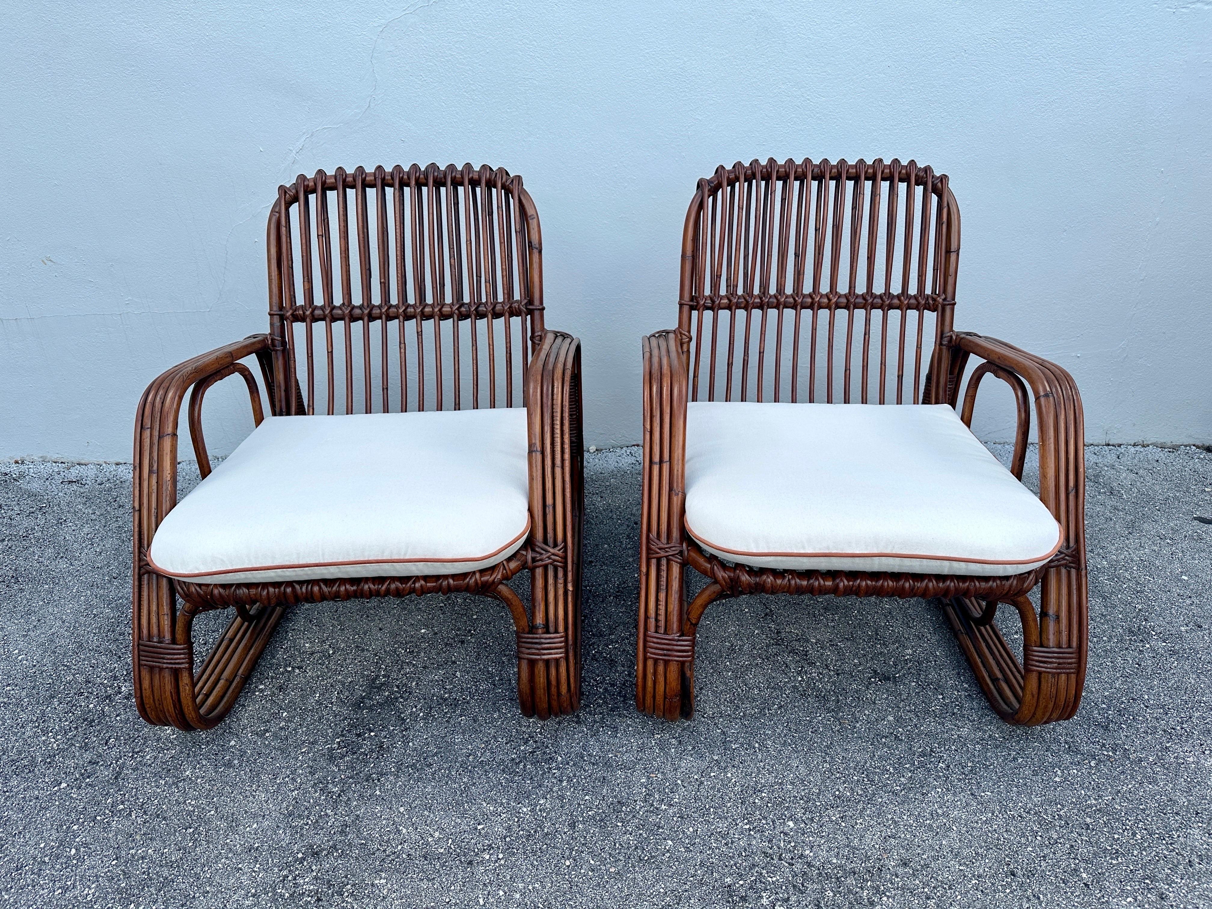 Pair of Vintage Italian Bonacina Bent Bamboo Lounge Chairs For Sale 3