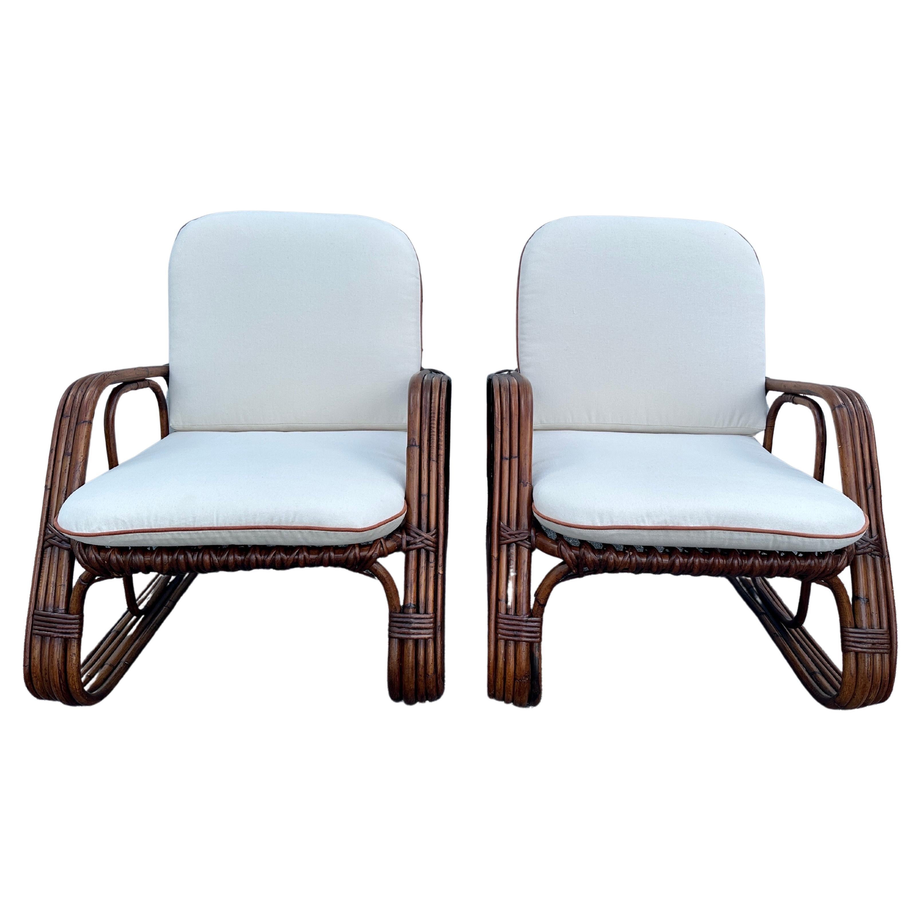Pair of Vintage Italian Bonacina Bent Bamboo Lounge Chairs For Sale
