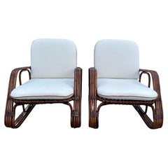 Pair of Retro Italian Bonacina Bent Bamboo Lounge Chairs