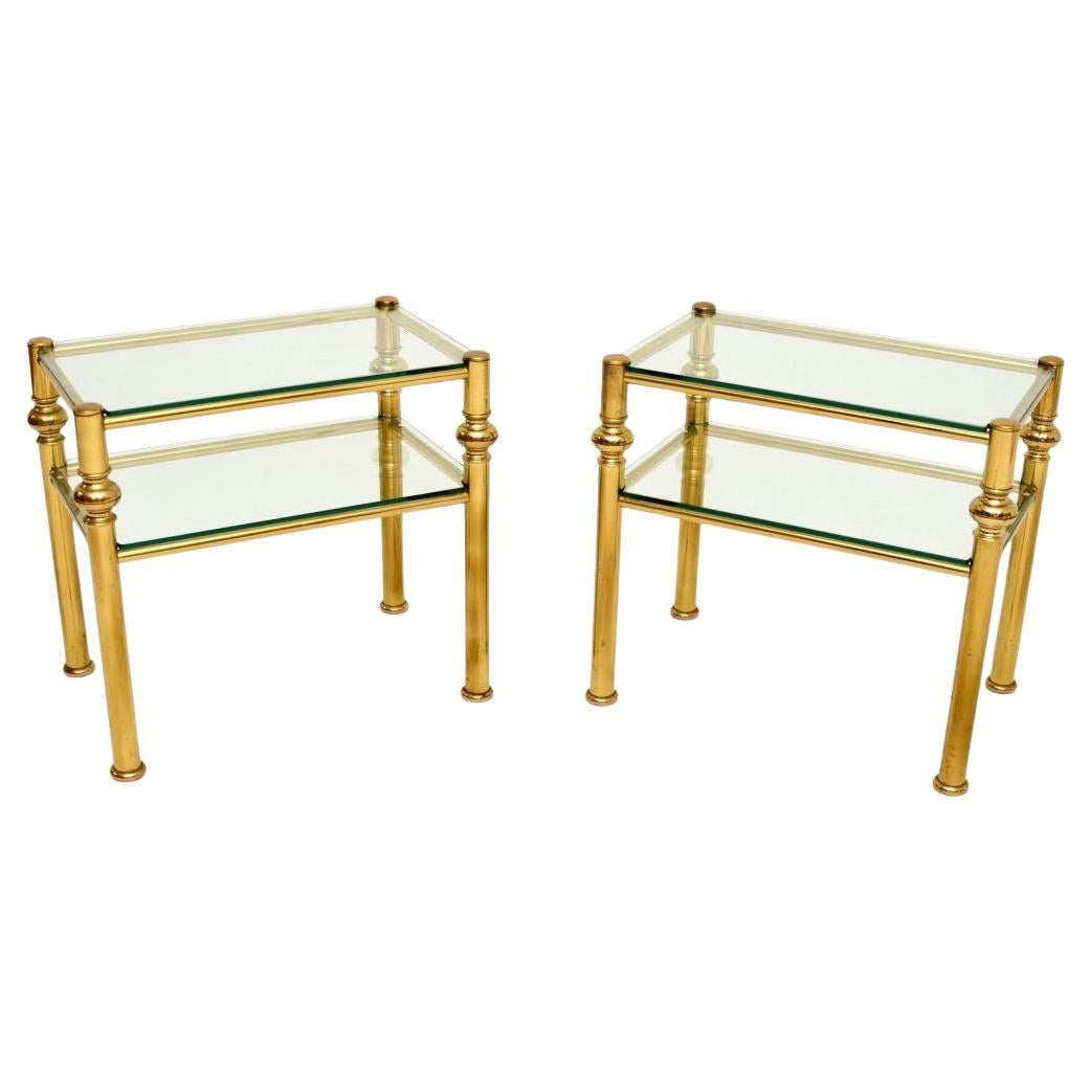 Pair of Vintage Italian Brass and Glass Side Tables