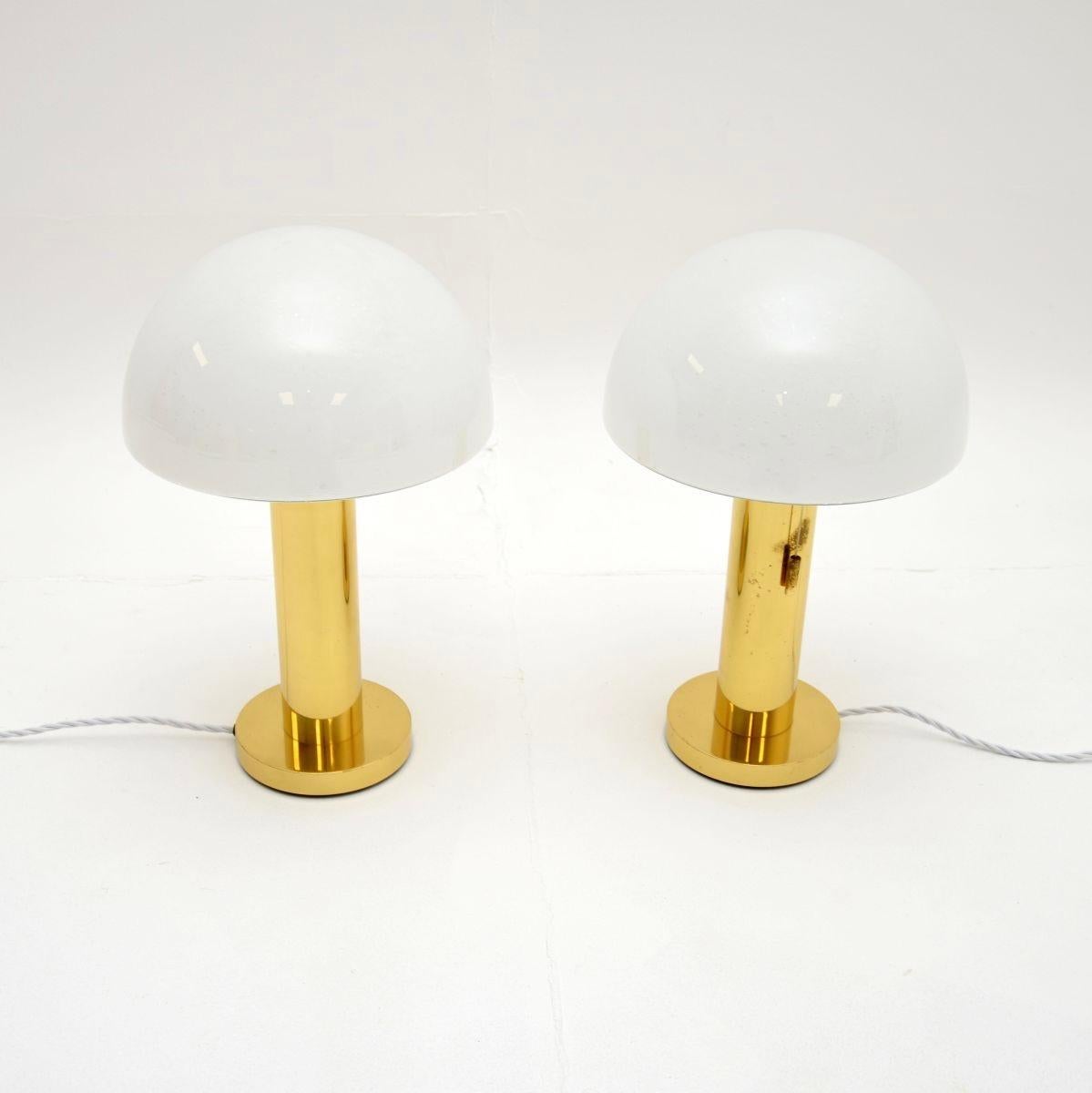 Mid-Century Modern Pair of Vintage Italian Brass and Glass Table Lamps For Sale