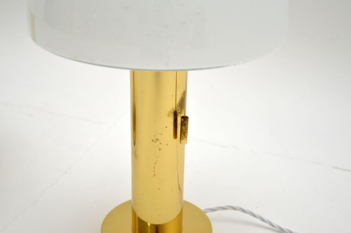 Pair of Vintage Italian Brass and Glass Table Lamps For Sale 1