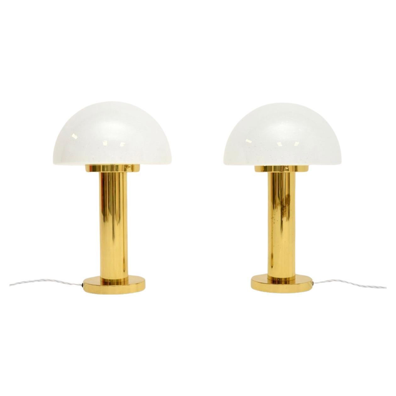 Pair of Vintage Italian Brass and Glass Table Lamps For Sale