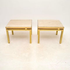 Pair of Vintage Italian Brass and Marble Side Tables