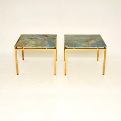 Pair of Vintage Italian Brass and Marble Side Tables