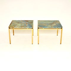 Pair of Vintage Italian Brass and Marble Side Tables