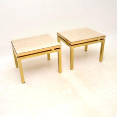Pair of Vintage Italian Brass and Marble Side Tables