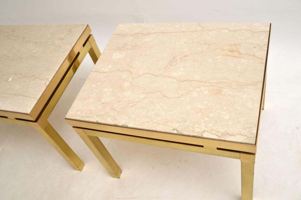 Late 20th Century Pair of Vintage Italian Brass and Marble Side Tables For Sale