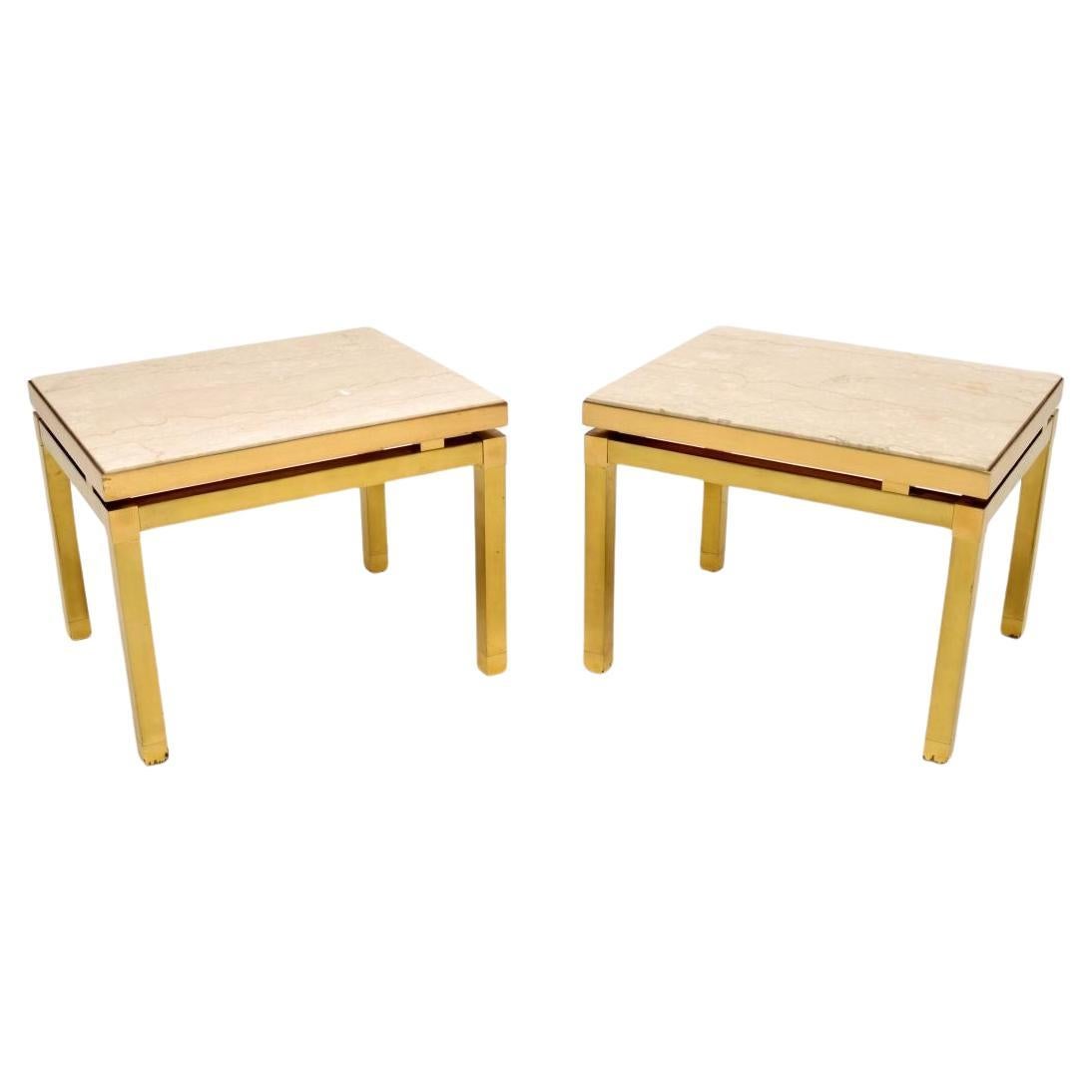 Pair of Vintage Italian Brass and Marble Side Tables