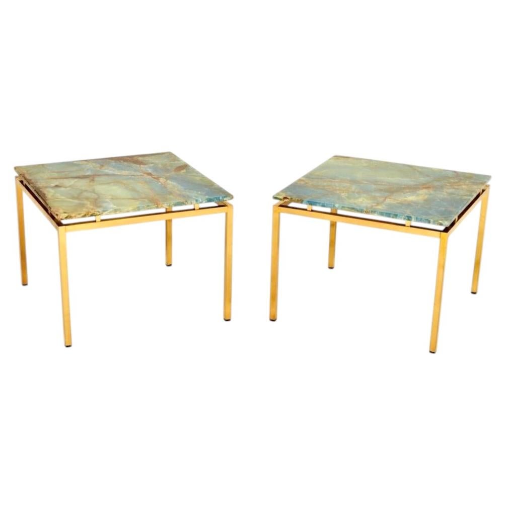 Pair of Vintage Italian Brass and Marble Side Tables