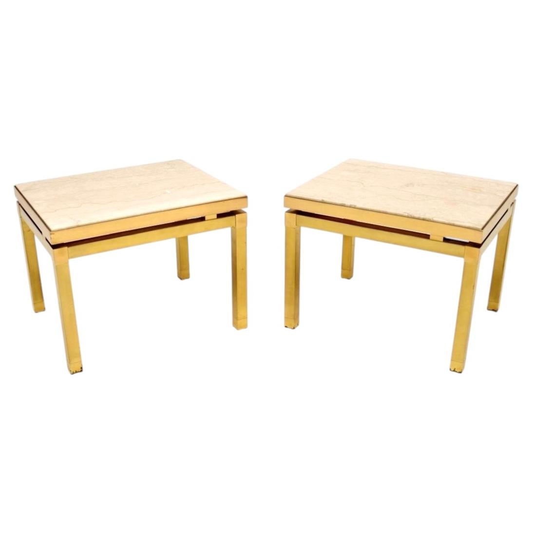 Pair of Vintage Italian Brass and Marble Side Tables