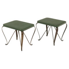Pair of Vintage Italian Brass and Padded Leatherette Stools, 1940s