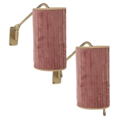 Pair of Retro Italian brass and pink velvet wall lamps
