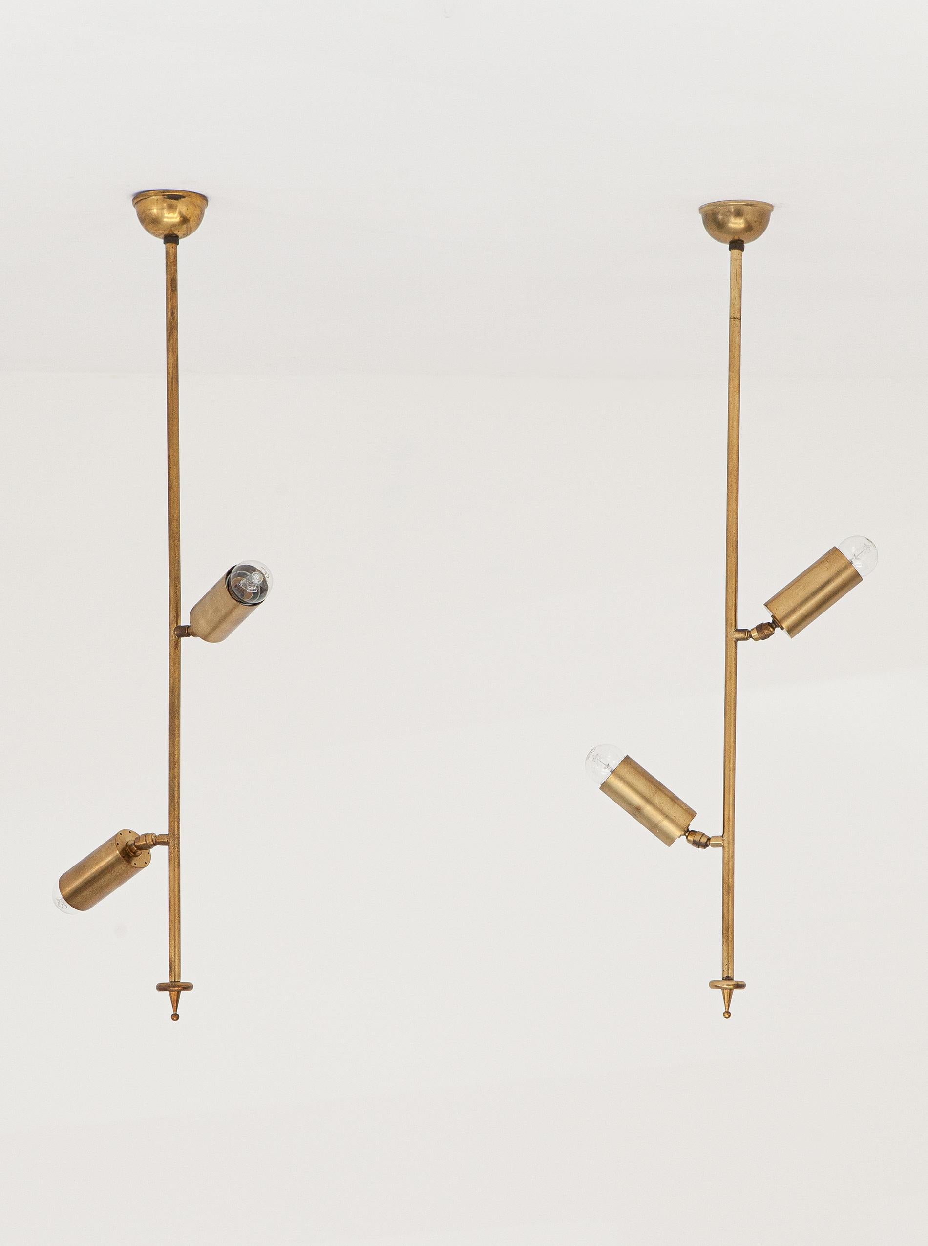 Pair of Vintage Italian Brass Chandeliers with Directional Diffusers, 1950s 5