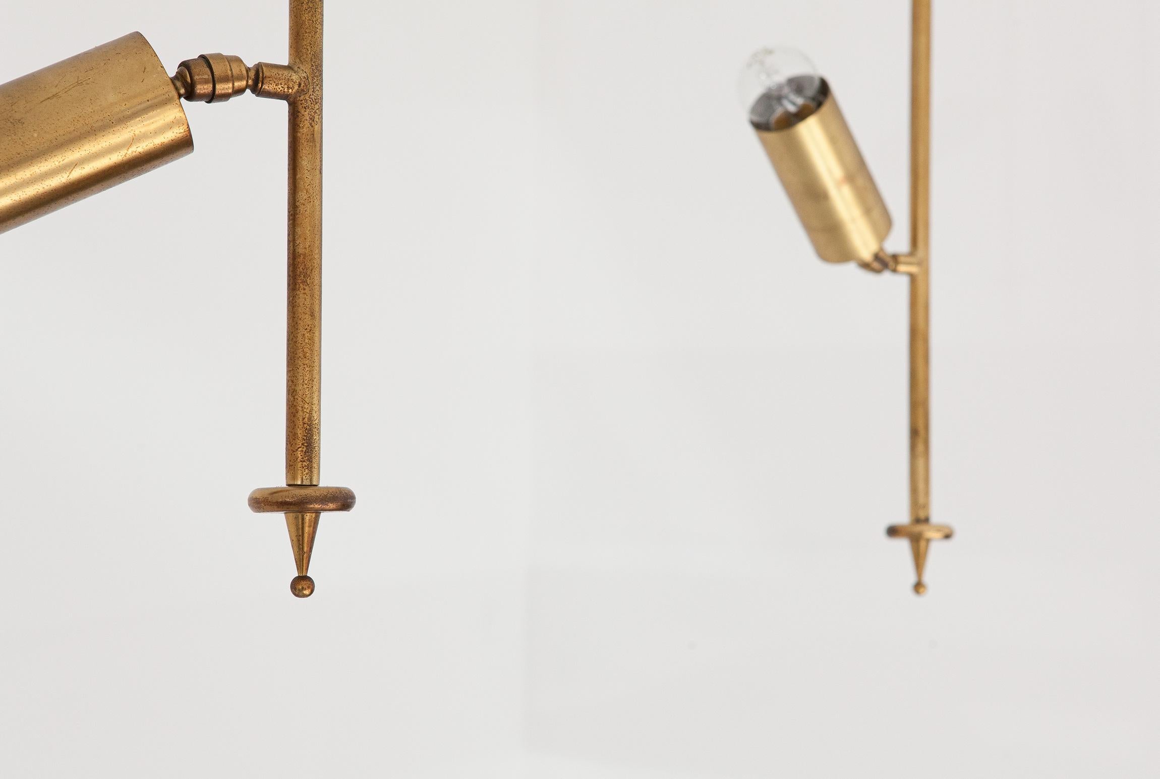 Pair of Vintage Italian Brass Chandeliers with Directional Diffusers, 1950s 3