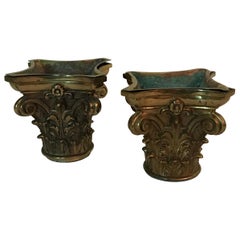 Pair of Vintage Italian Brass Corbel Cache Pots