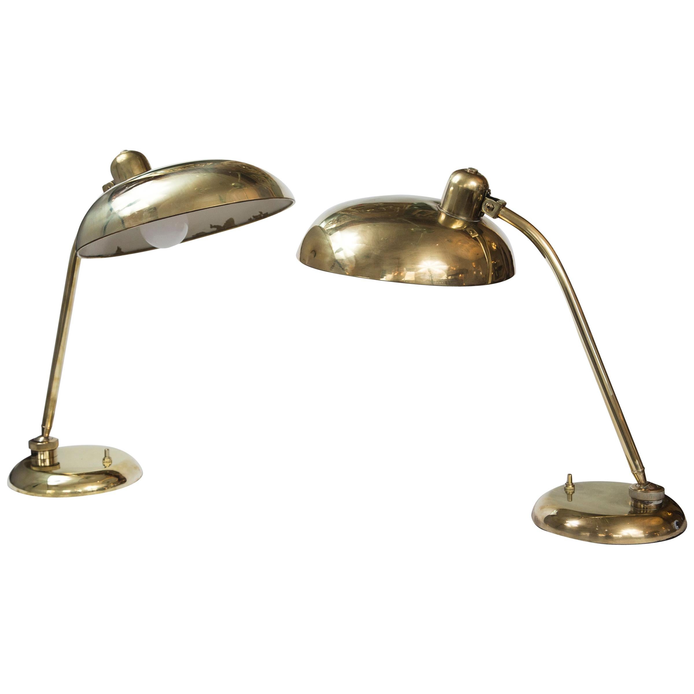 Pair of Mid Century Italian Brass Desk/ Table Lamps