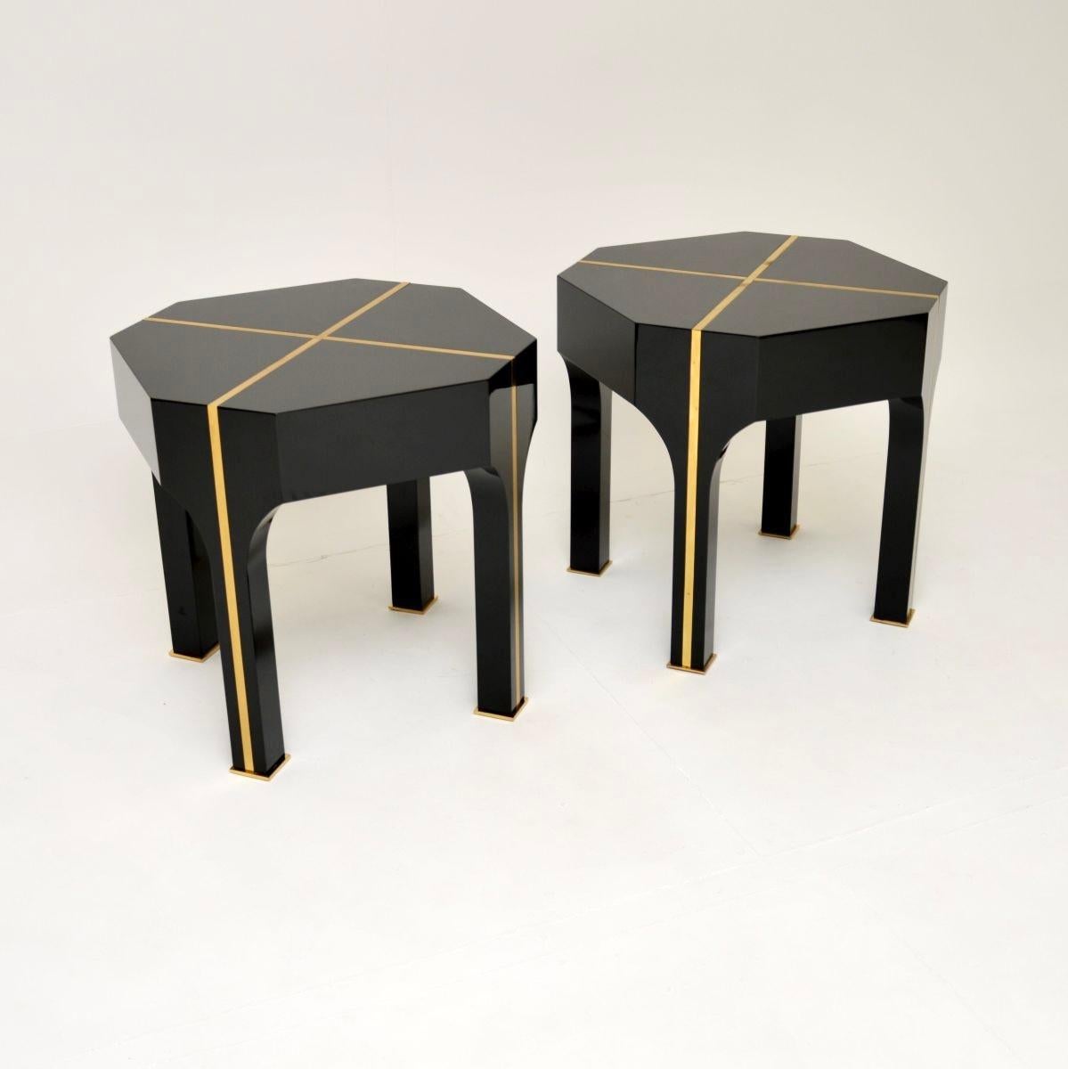 Mid-Century Modern Pair of Vintage Italian Brass Inlaid Side Tables For Sale