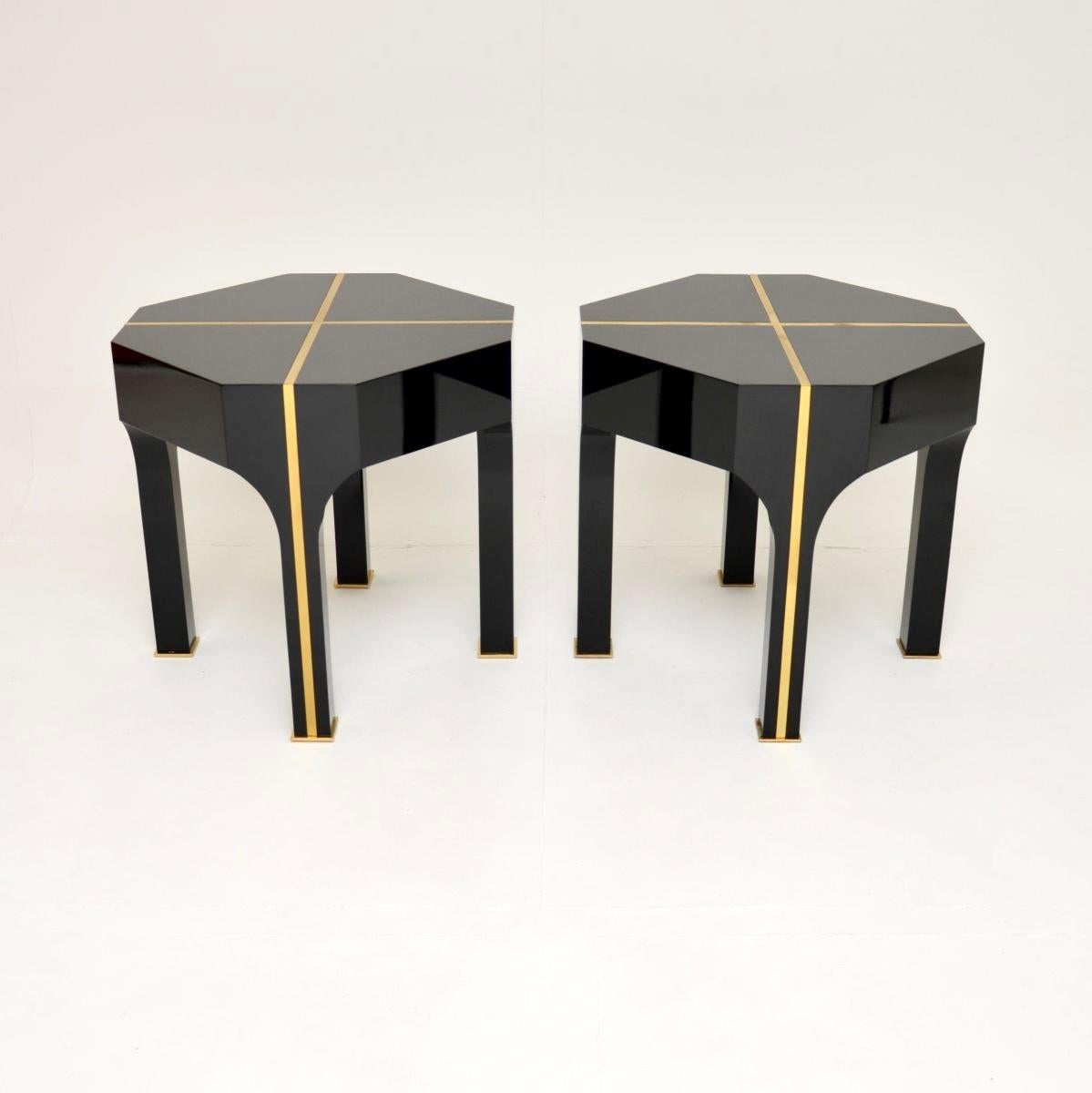 Inlay Pair of Vintage Italian Brass Inlaid Side Tables For Sale