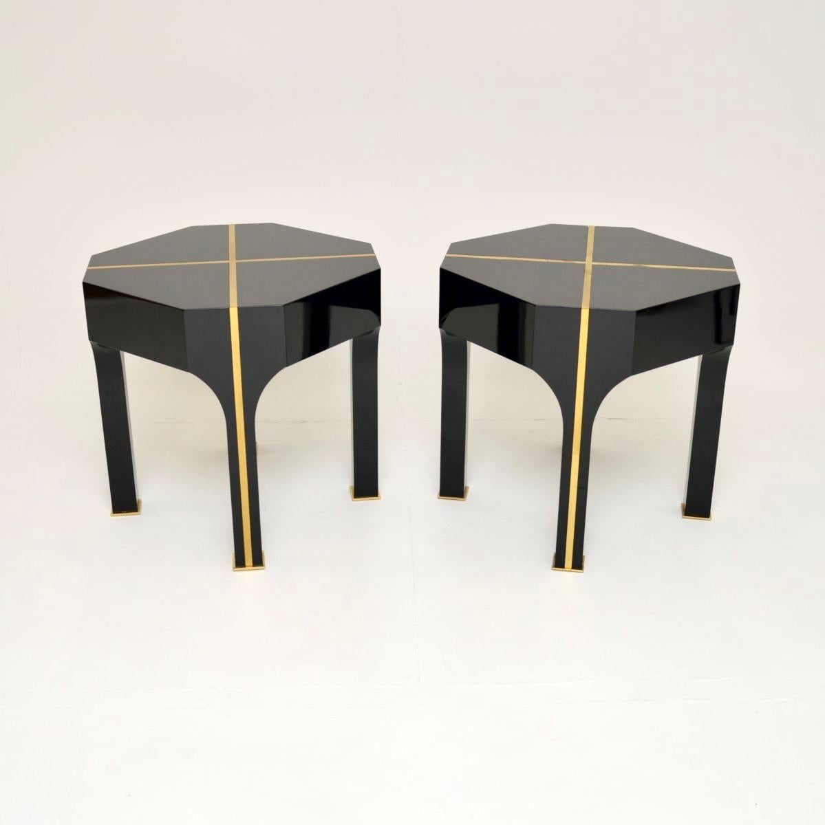 Pair of Vintage Italian Brass Inlaid Side Tables In Good Condition For Sale In London, GB