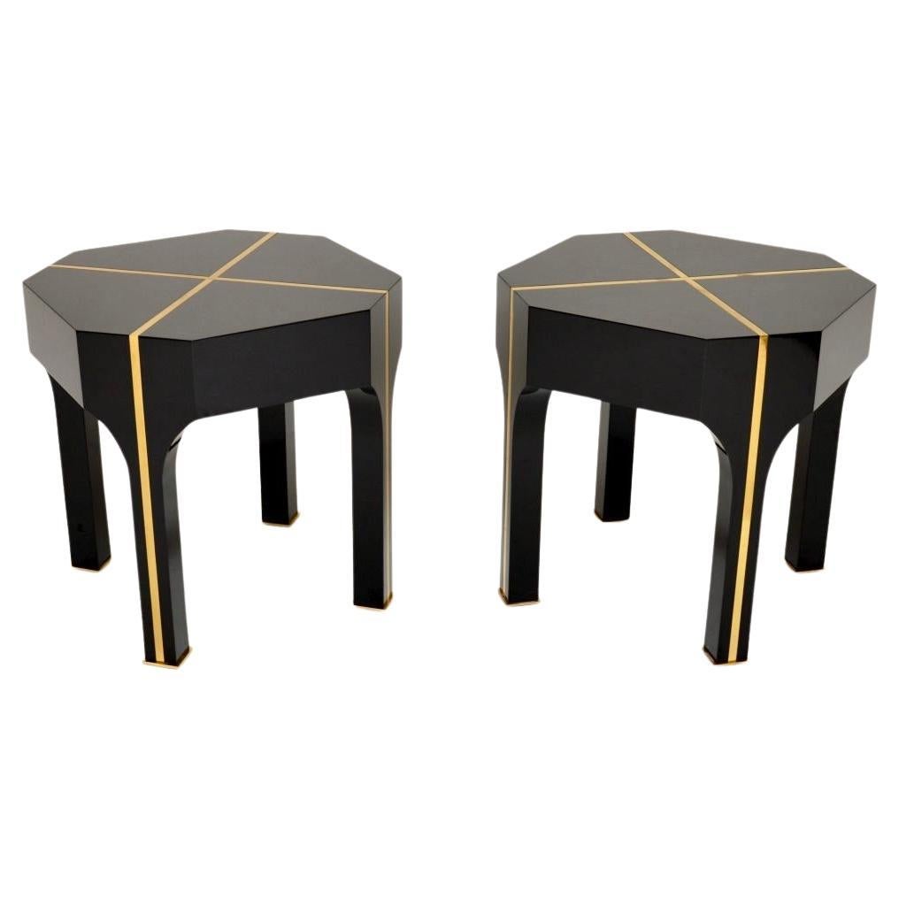 Pair of Vintage Italian Brass Inlaid Side Tables For Sale