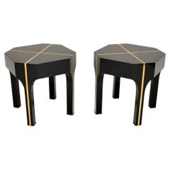 Pair of Vintage Italian Brass Inlaid Side Tables