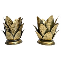 Pair of Vintage Italian Brass Lotus Leaf Table Lamps, 1970s