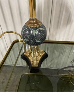 Pair of Vintage Italian Brass and Marble Dolphin Table Lamps, 1970s