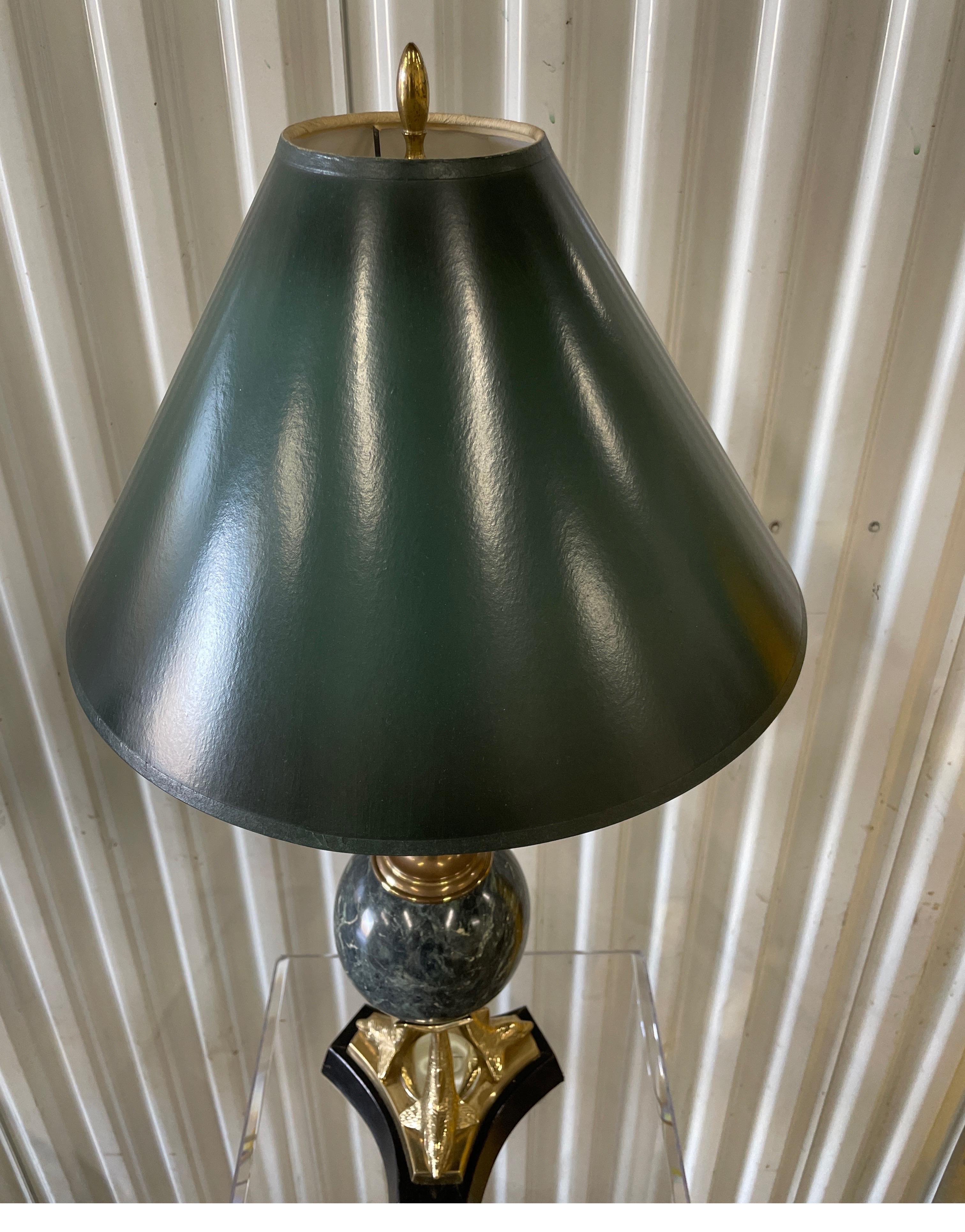 Pair of Vintage Italian Brass & Marble Dolphin Lamps For Sale 3