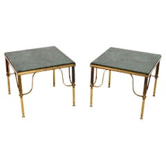 Pair of Vintage Italian Brass Marble Top Side Tables