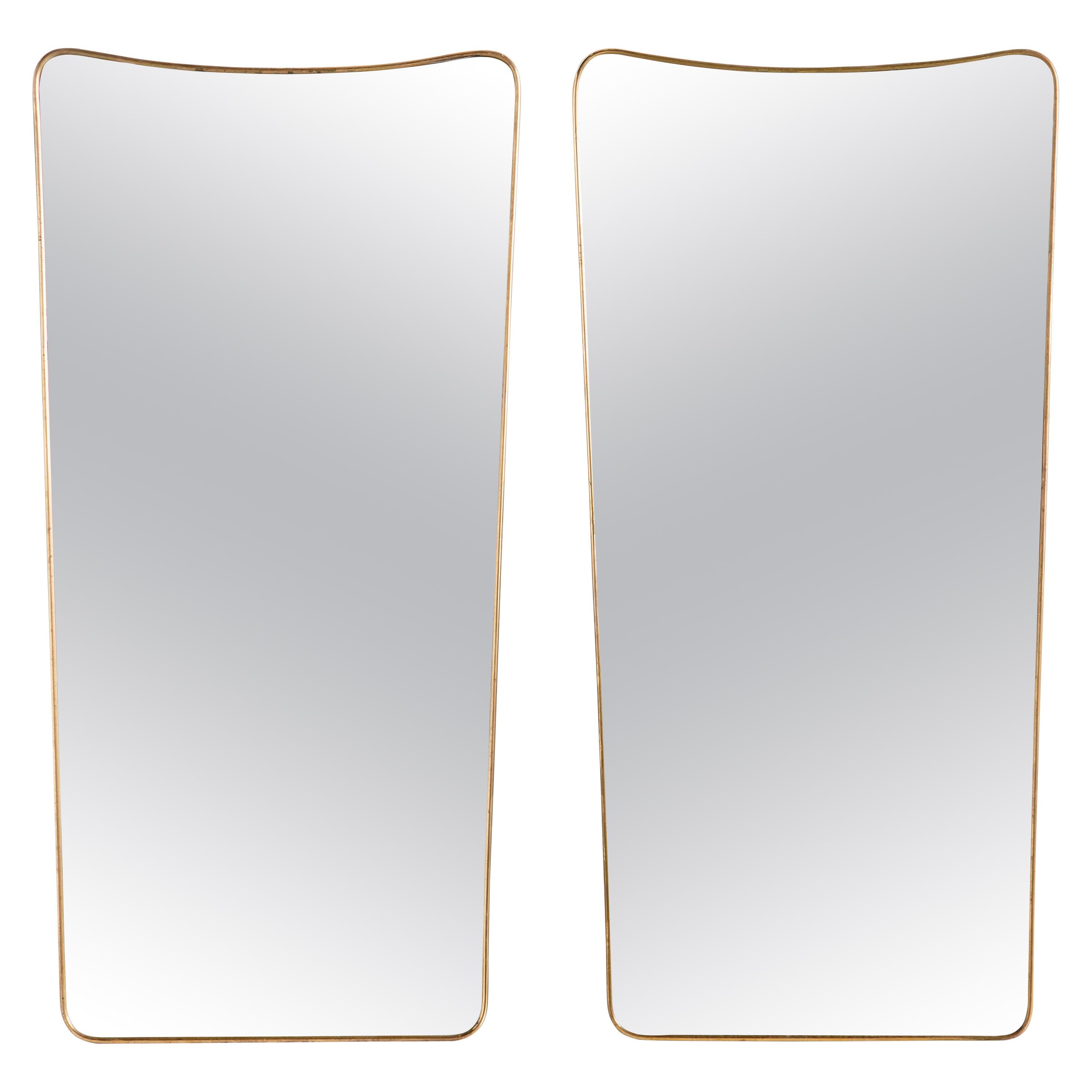 Pair of Vintage Italian Brass Mirrors with Scoop Top