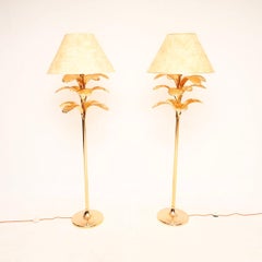 Pair of Vintage Italian Brass Palm Tree Floor Lamps