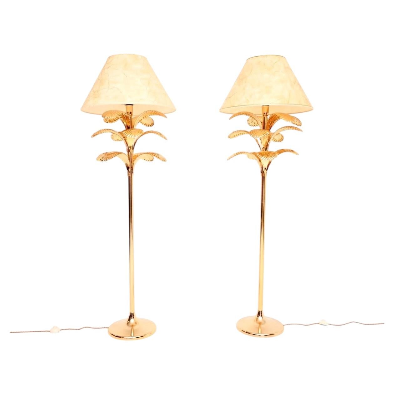 Pair of Vintage Italian Brass Palm Tree Floor Lamps