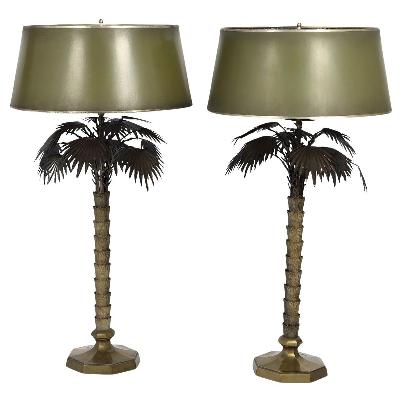 Paire de lampes de bureau italiennes vintage en laiton avec palmier